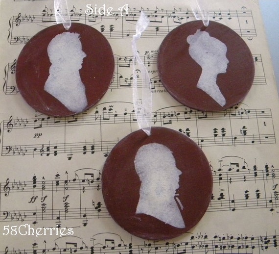 Jane Austen Inspired Silhouette Ornaments - Dark Red and Antique White- Ladies and Gentlemen - Shabby Chic Christmas Decor - Grubby Prim