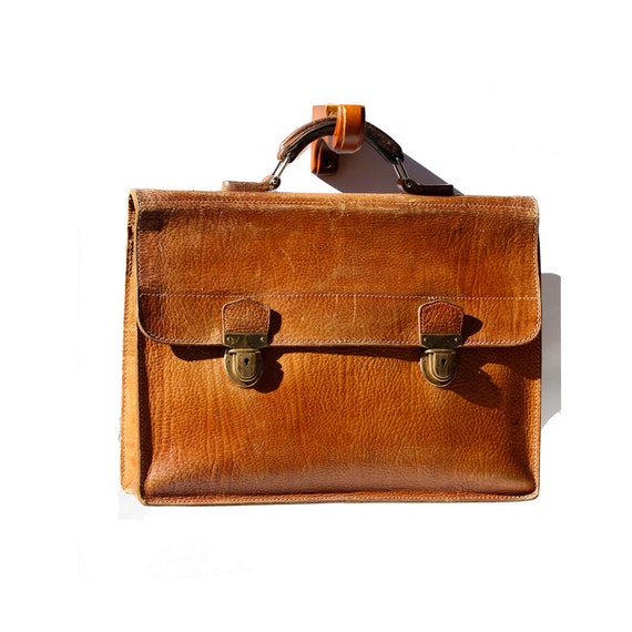 Copper Brown Leather Briefcase by TanakaVintage on Etsy