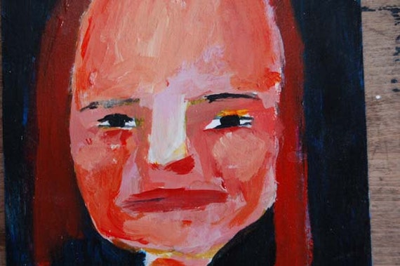 Acrylic portrait painting, Little Girl, Bold Colors, Orange, Maizy, Original, Watercolor Paper