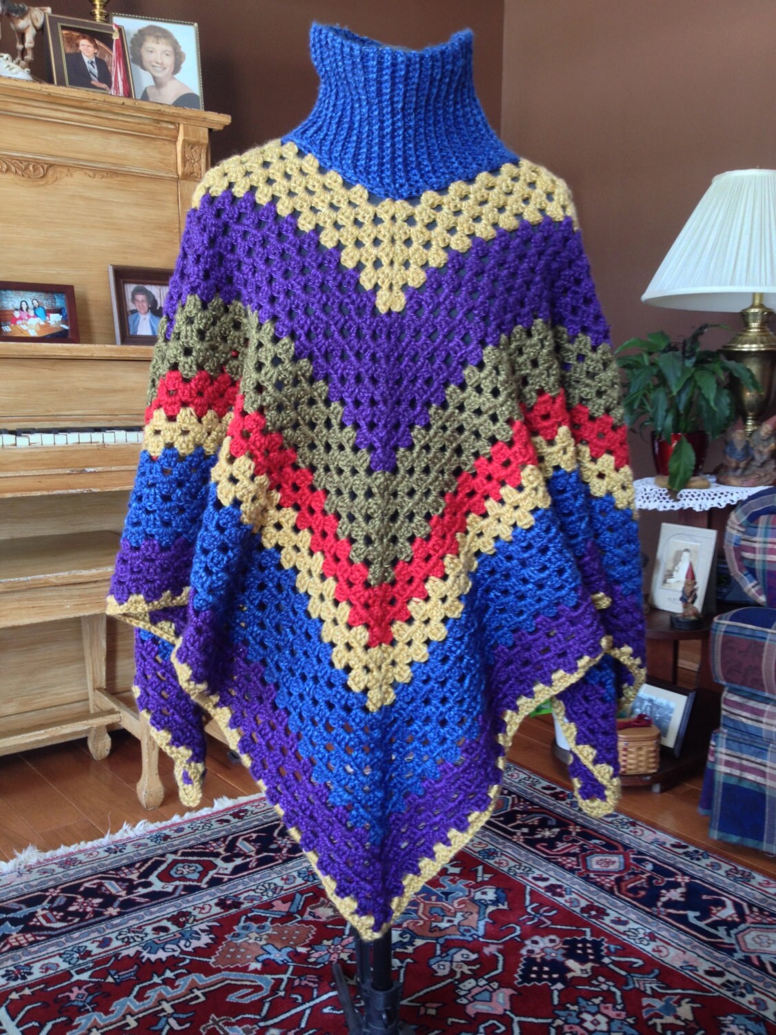 Granny's Turtleneck Poncho Crochet Pattern