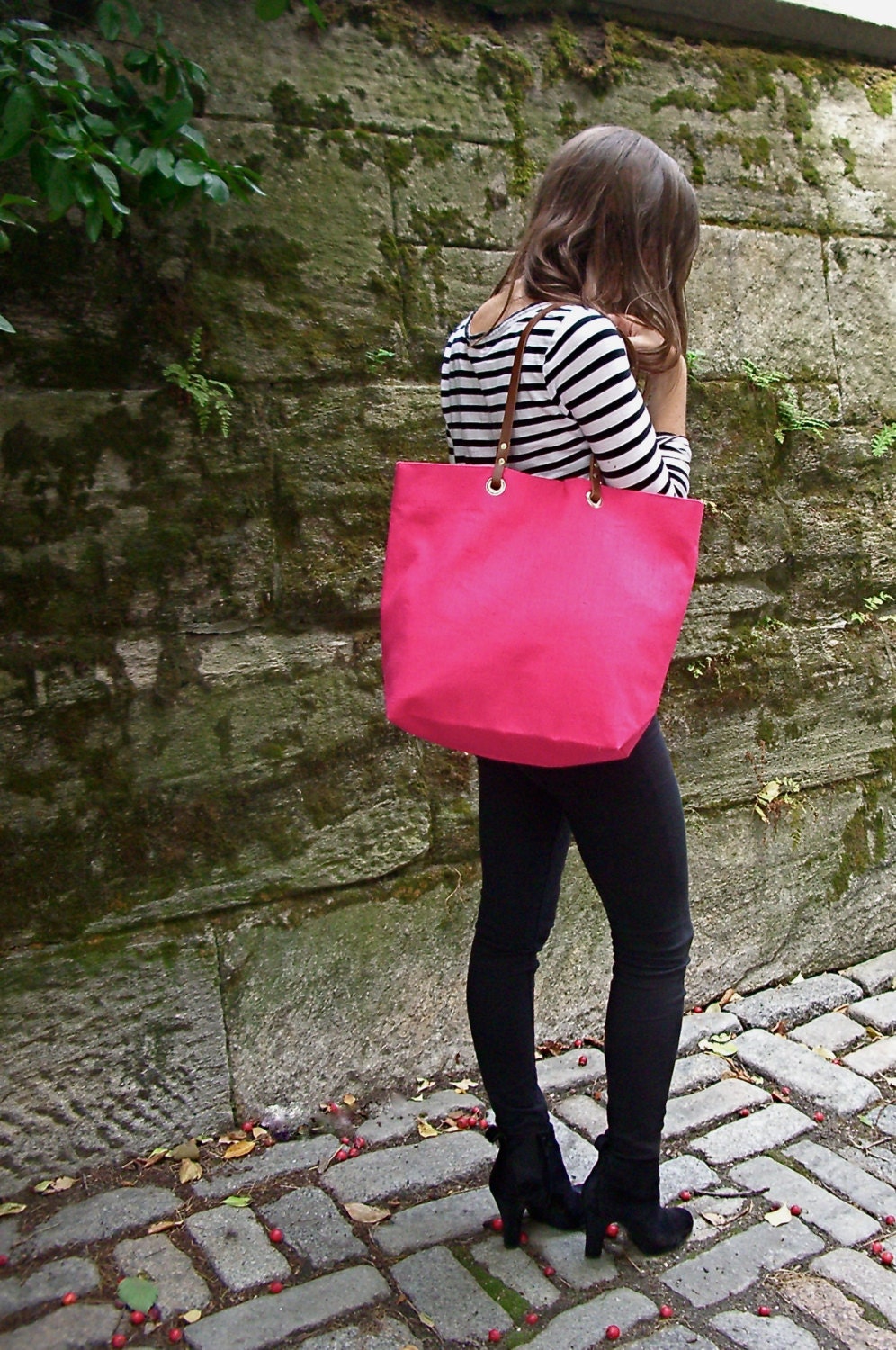 Hot Pink Bag Bold Tote Bag Hot Pink Bag Handbag Bright