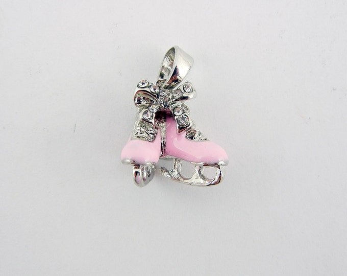 Pink Epoxy Ice Skates Pendant Silver-tone