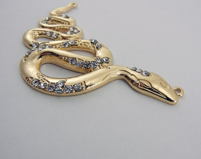 Double Link Gold-tone Curled Snake with Rhinestone