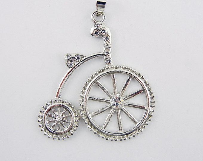 Silver-tone Rhinestone Tricycle Bike Pendant