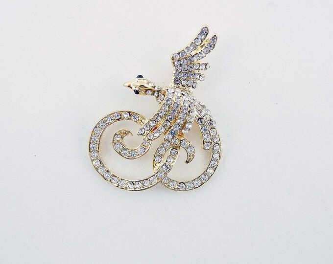 Gold-tone Phoenix Bird Pendant with Rhinestones