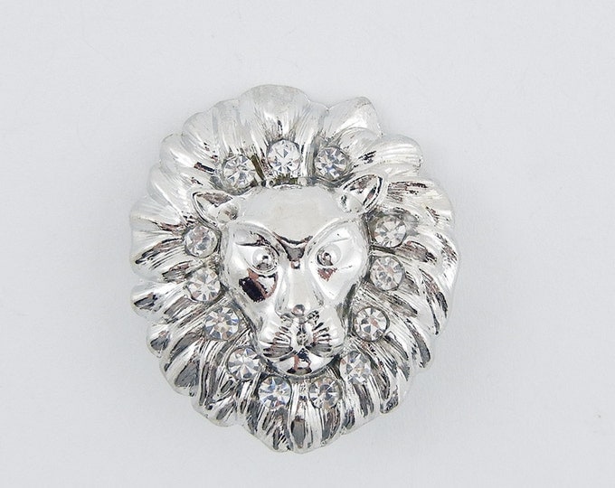 Lion Head Double Link Connector Silver-tone Rhinestones Edging Face