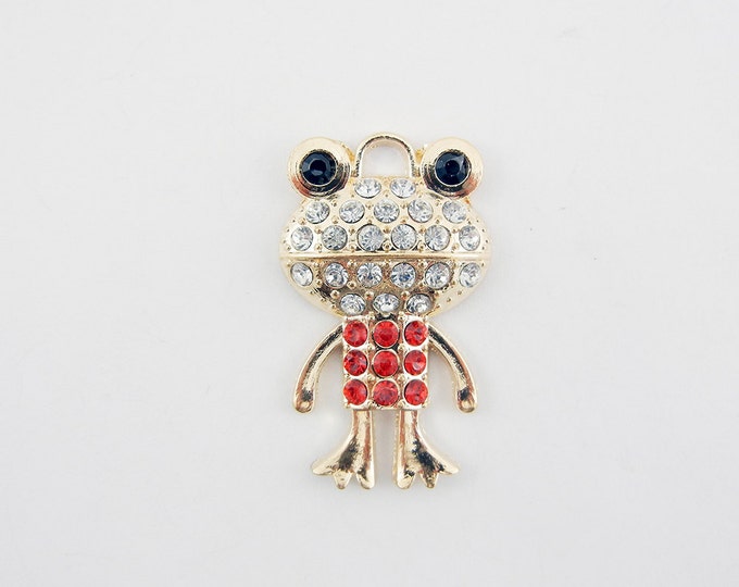 Small Gold-tone Frog Pendant Rhinestone Encrusted