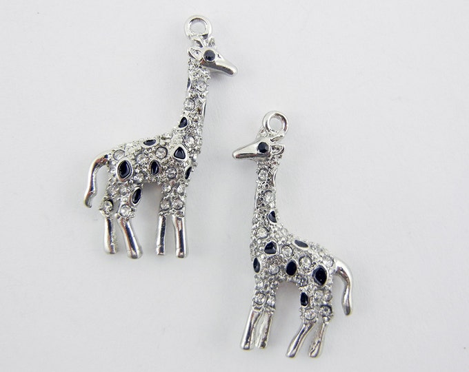 Pair of Silver-tone Giraffe Charms Rhinestones