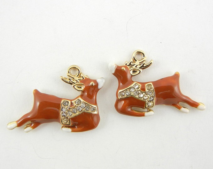 Pair of Brown Epoxy Gold-tone Reindeer Charms