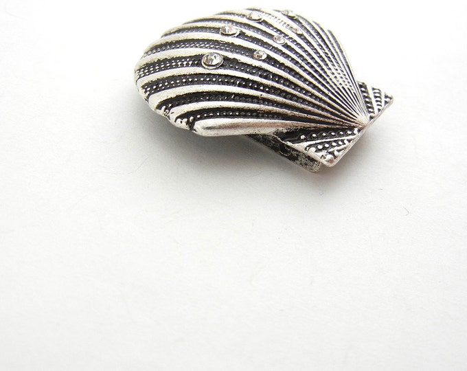 Antique Silver-tone Seashell Slide Charm Rhinestones