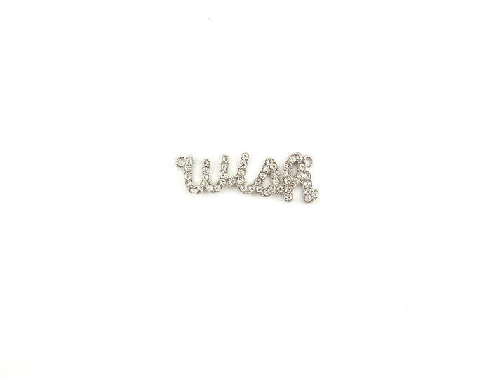 Silver-tone Rhinestone Wish Word Double Link Pendant