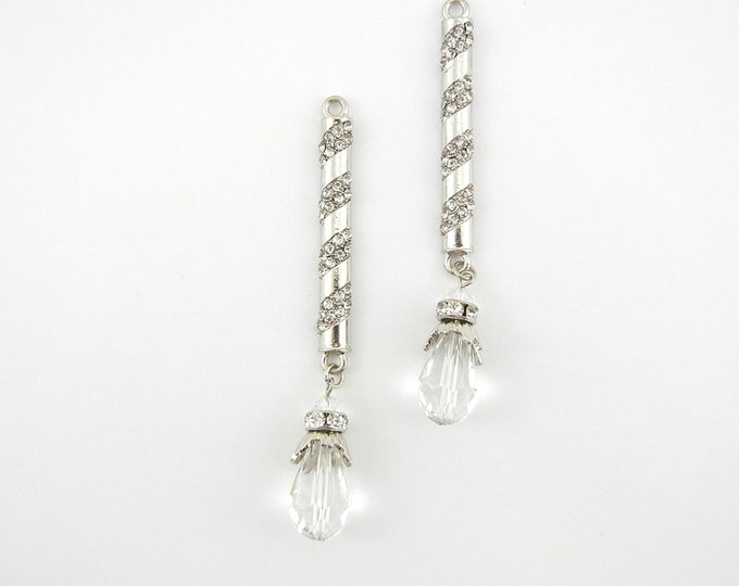 Long Silver-tone Rhinestone Bar Drop Charms