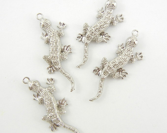 4 Silver-tone Lizard Charm Pendants Textured