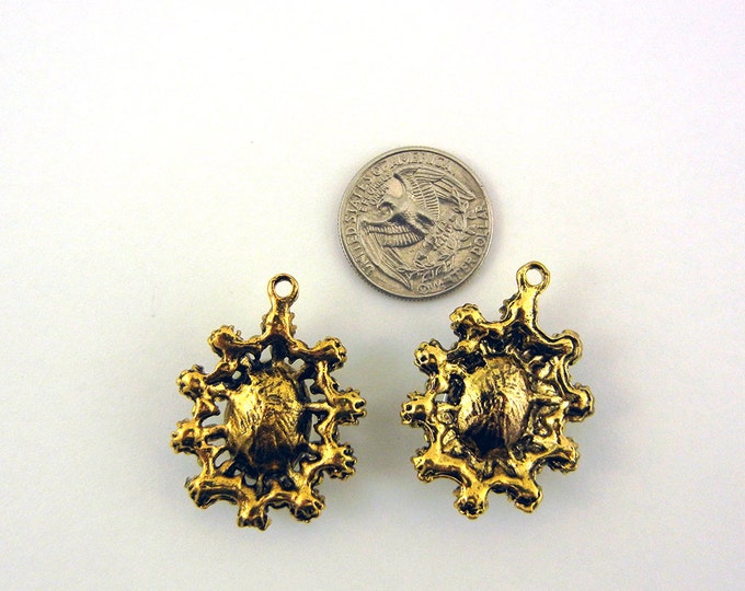 Pair of Oval Crystal Pave Burnished Gold-tone Charms