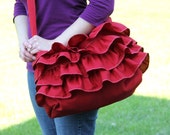 Diaper Bag with Ruffles and Cross Body Strap - Cranberry Red -