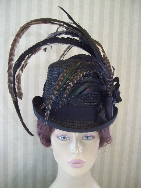 Black Steampunk Straw Top Hat Civil War Hat Burning Man Hat