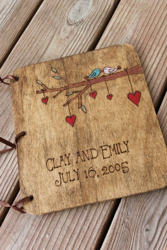Custom Wedding Guest Book - 2 Little Love Birds by LazyLightningArt