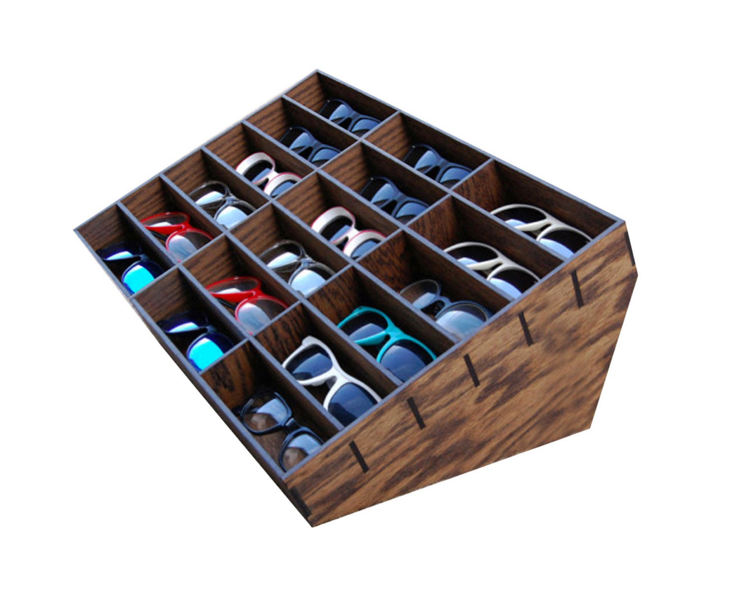 18ct Sunglasses Organizer Display RICH BROWN Rack Stand Case