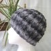 Wool Soy Cabled Beanie. Very Soft Hand Knitted Cap. Grey Stripes. Gray.