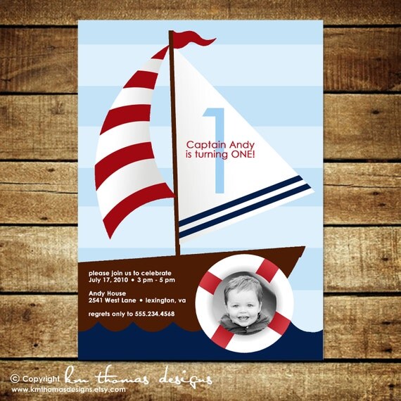 SAIL AWAY...Custom Photo Birthday Invitation...by KM Thomas Designs Il_570xn