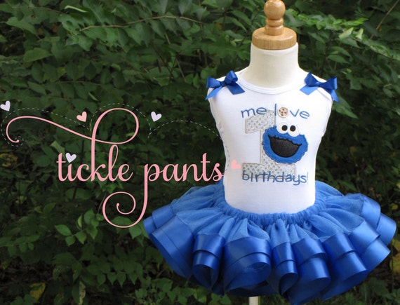 Cookie Monster Birthday Collection- Includes top, tutu and SWEET tutu- Cookie Blue- READY to SHIP in size 18m