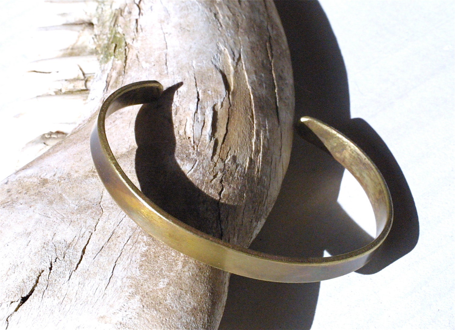 Mens Rustic and Tarnished Slender Brass Cuff Bracelet