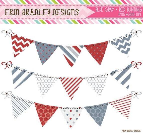 Digital Clipart Graphics Bunting in Red and by ErinBradleyDesigns