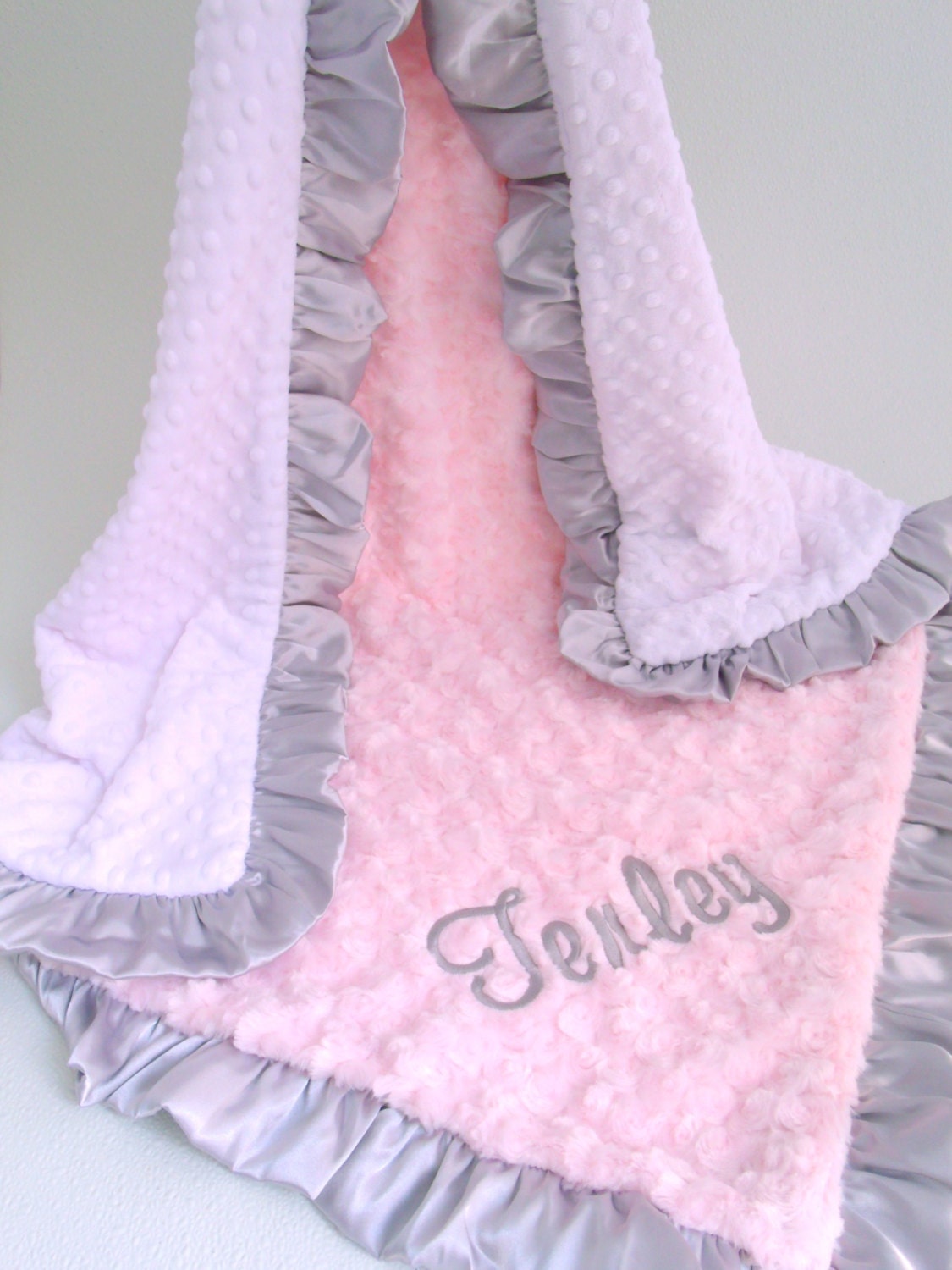 White Pink and Gray Minky Baby Blanket Adult Blanket Can Be
