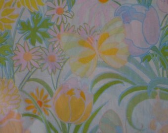 Vintage Gift Wrap All Occasion 1970s Wrapping Paper--Butterflies & Floral Pastel--2 Sheets NIP