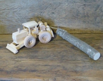 Handmade Wood Toy Logging Skidder Wooden Toys John Deere Tractor Swamp loggers fun Lumberjack woodcraft made in USA