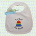 Baby Bib, Lord of the Rings with stacking ring toy embroidered on white terry bib