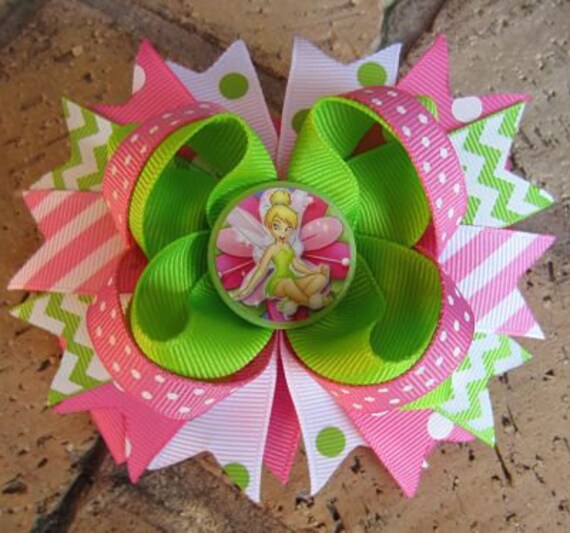 Tinkerbell Green Pink Tinkerbelle inspired Disney World Vacation Boutique Hair Bow Costume Il_570xn