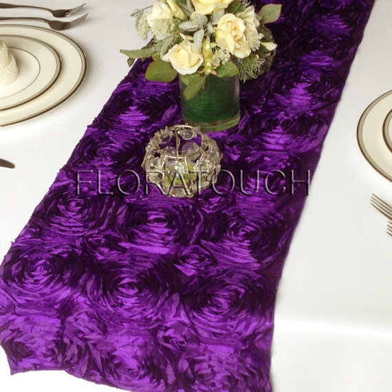 Runner by Wedding Table purple  table Rosette floratouch runners Purple Ribbon Satin