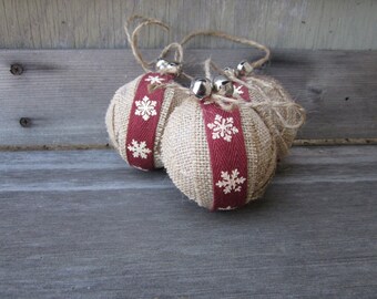 Rustic Christmas Burlap Ornaments Snowflake