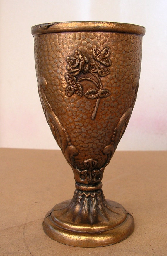 Items similar to Repousse Metal Cup Goblet Medieval Renaissance Gothic Footed Wine Glass Stamped
