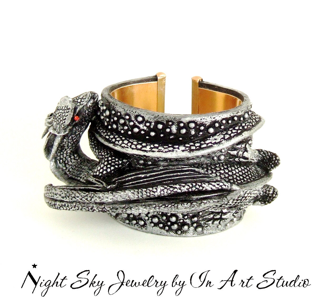 Black and Silver Dragon Bracelet 3D Dragon Jewelry