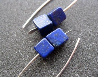 lapis earrings. dark cobalt blue earring. lapis lazuli jewelry.