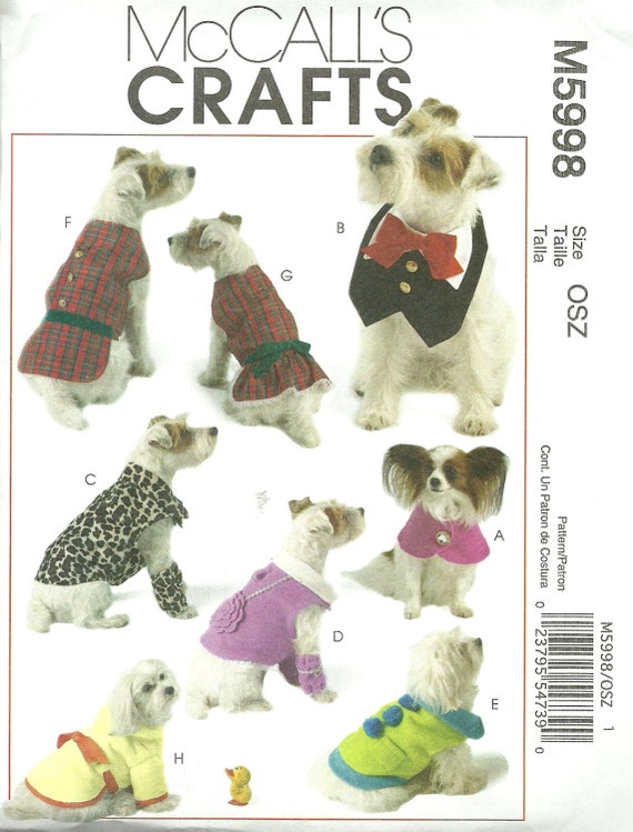 MCCALL'S PATTERN M5998 dog coats eight styles for all