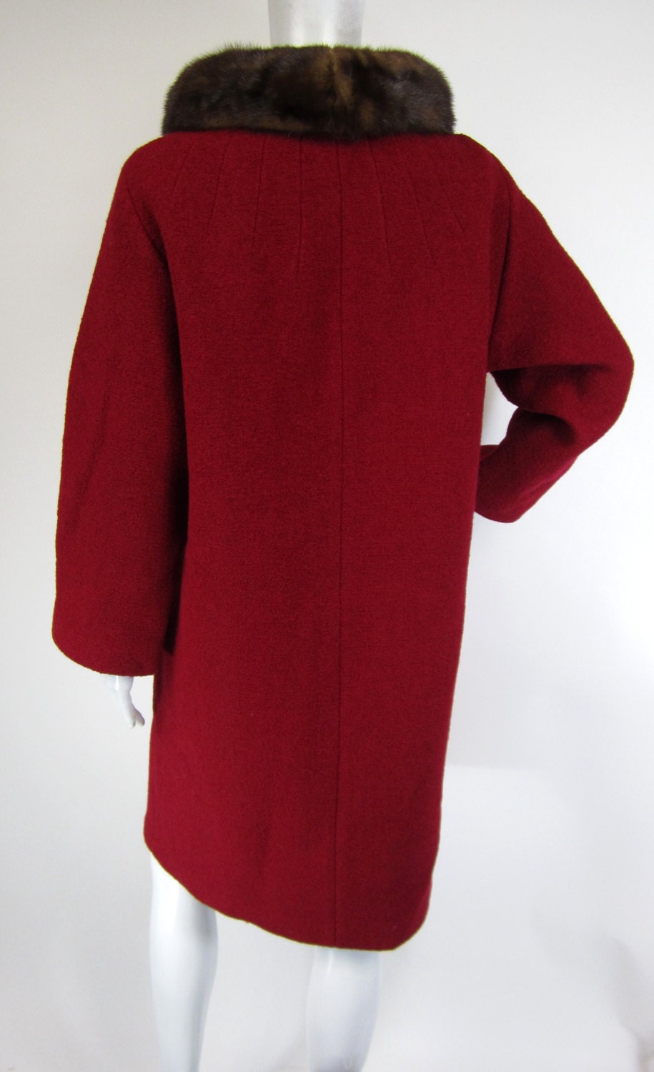 Vintage 1960s Coat / 60s Coat / Red Wool / Mink Fur Collar