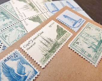 Sail Away .. UNused Vintage Postage Stamps .. post 5 letters