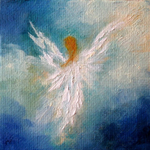 Angel Art Miniature Angel Oil Painting Guardian Angel