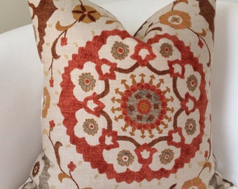 Suzani Pillow, Fall Pillow Cover, Brown Orange Pillow, Throw Pillow, Cushion, Accent Pillow