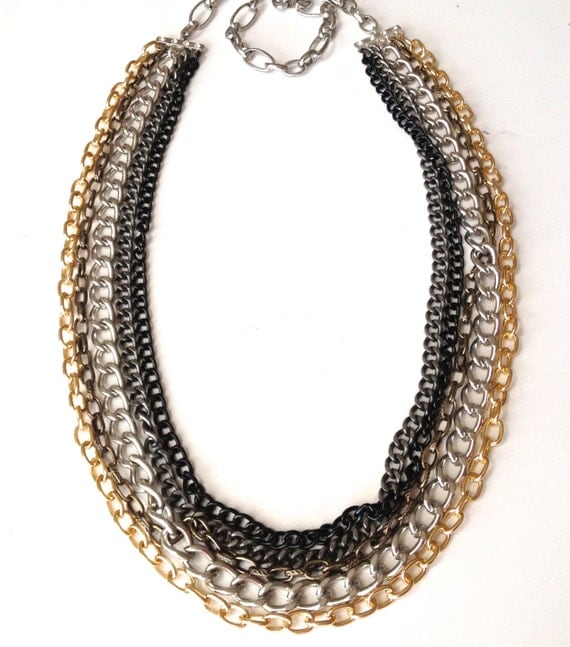 Multi Strand Heavy Metal Mixed Metal Chain Necklace