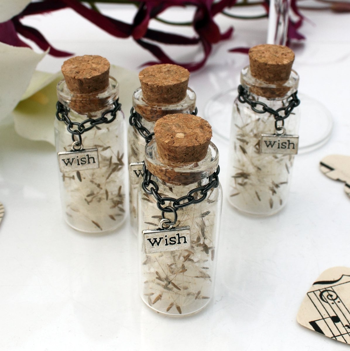 50 Dandelion seed glass vial wedding favor good luck keepsake