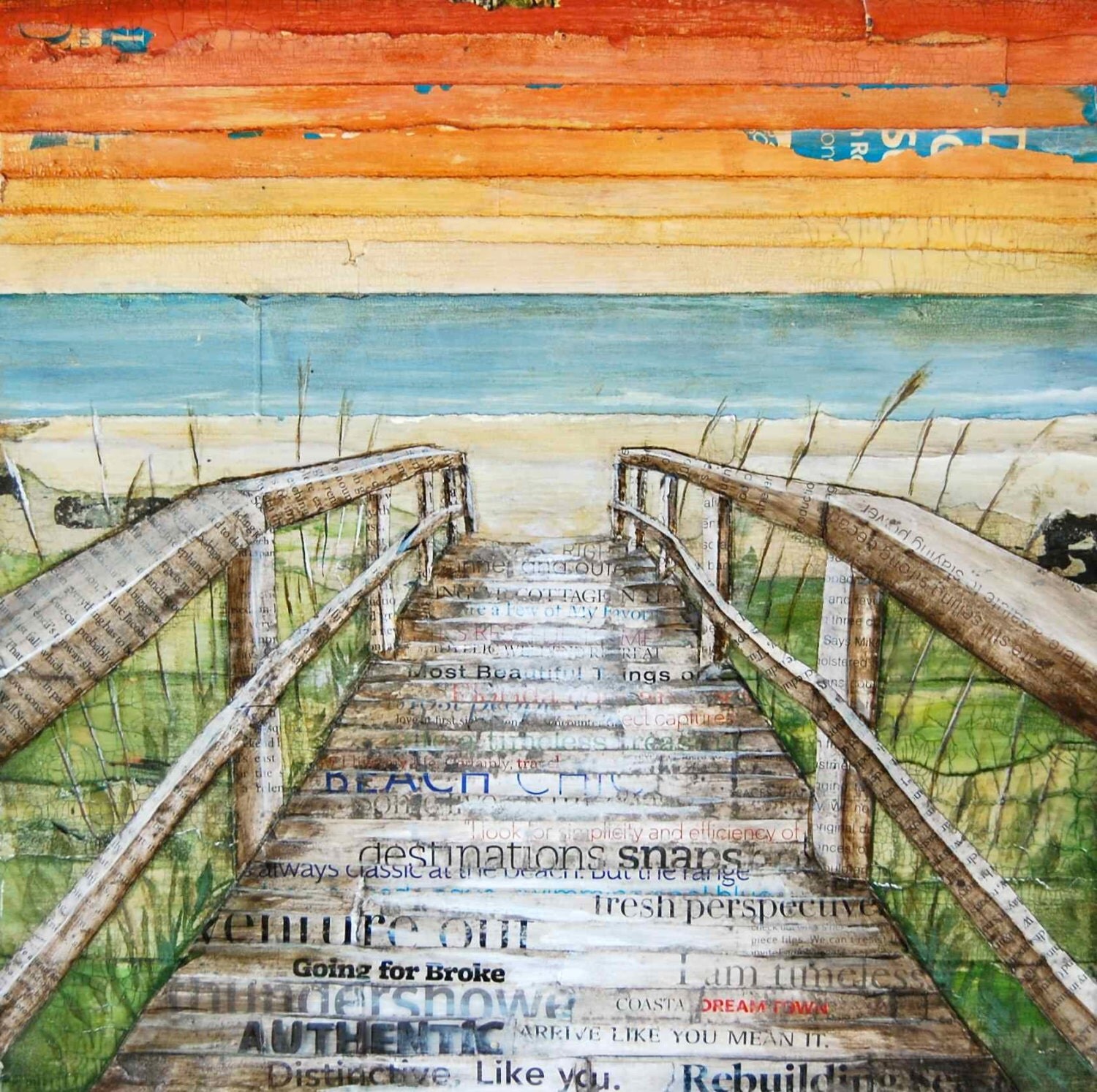 BEACH ART PRINT, Canvas boardwalk dock,beach decor, summer gift, mixed