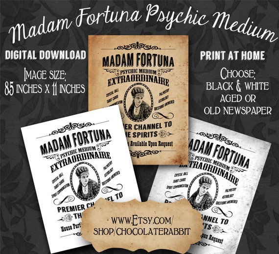 Fortune Teller Halloween Vintage Digital Download Sign Fabric