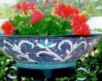 Mosaic Ice Bucket and Plant Stand - Party Bowl holds 30 bottles and plant stand, party ice bucket with stand
