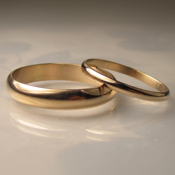 Gold Wedding Band Set Recycled 14k Gold 4mm and 2mm Half