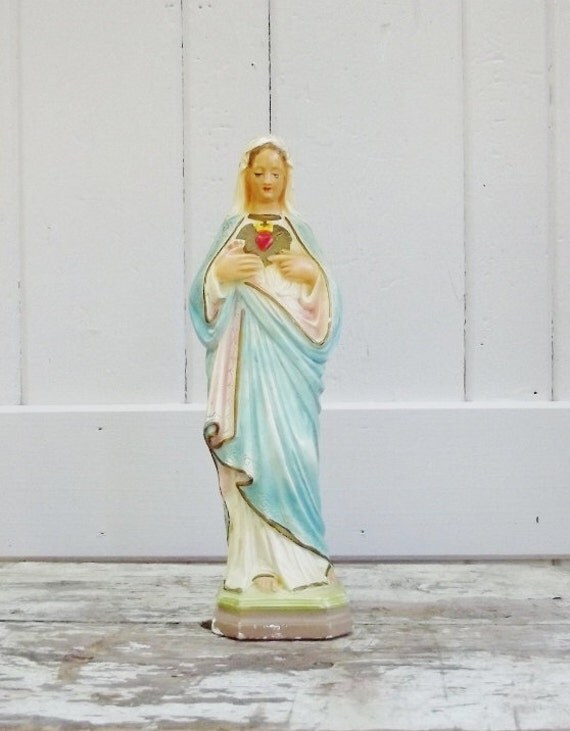 Vintage Religious Statues Mary and Jesus Sacred Heart