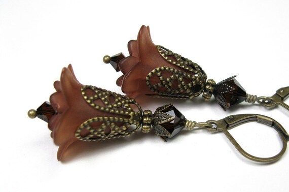 Flower Earrings Chocolate Brown Lucite Flower by jewelrybyNaLa